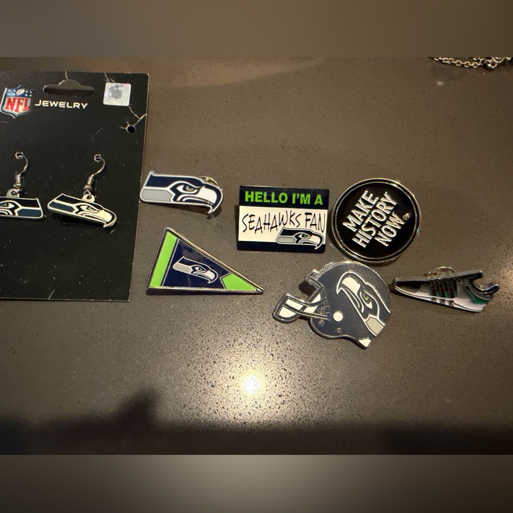 Seattle Seahawks Pin Set and earrings